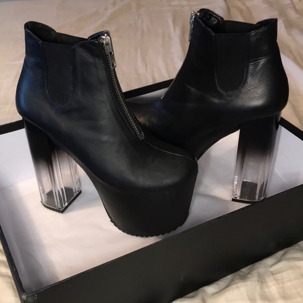 UNIF Das Boot Black Platform Boot with Clear Heels